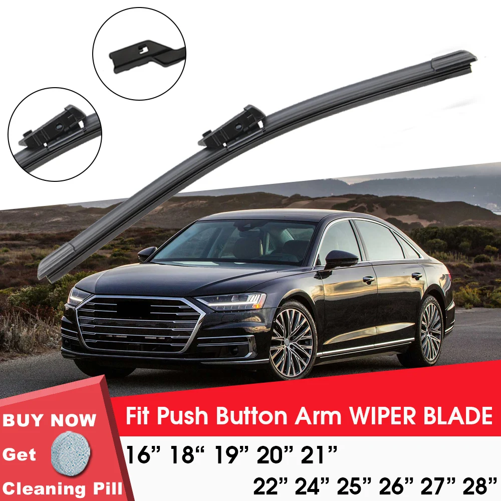 

Car Wiper Blade Fit Push Button Arm 16''18''19''20''21''22''24''25''26''27''28''Windscreen Windshield Natural Rubber Auto Wipers