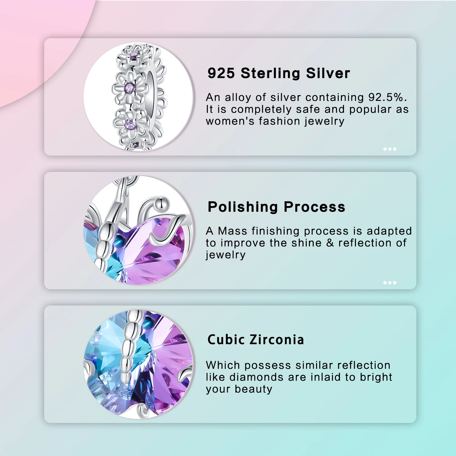 Женский браслет из серебра 925 пробы с подвеской в виде цветка бабочки животного