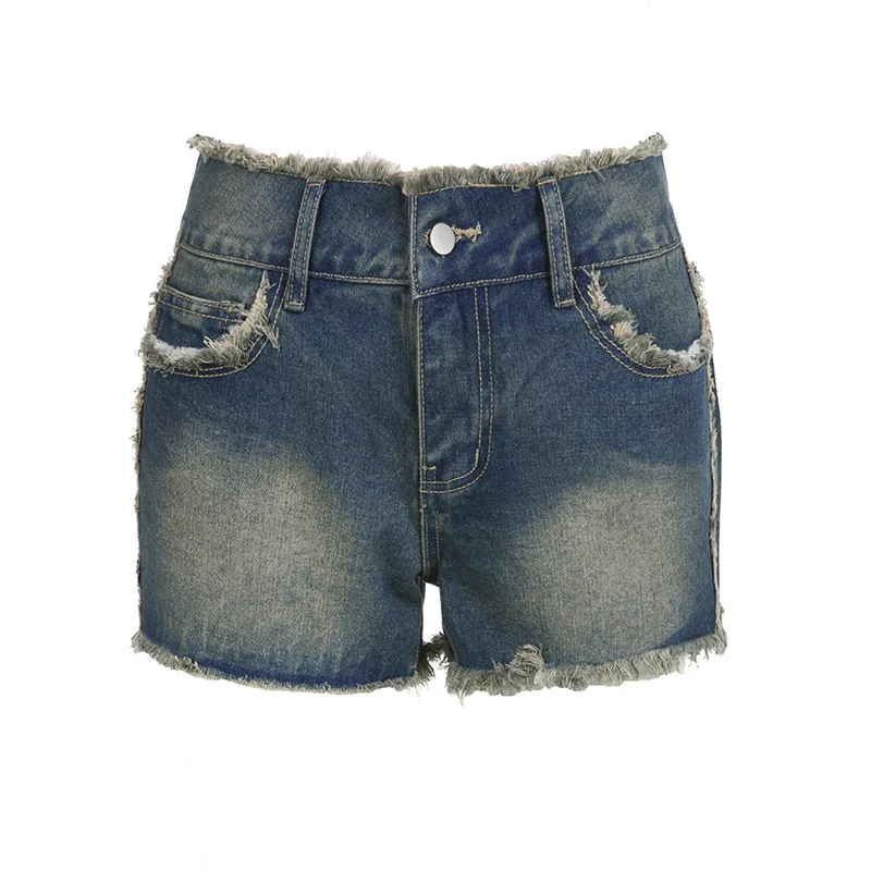 Fashion Denim Shorts Vintage Distressed Letter Print High Waist Slim Short Jeans Female 2023 Summer Streetwear Classic Y2K