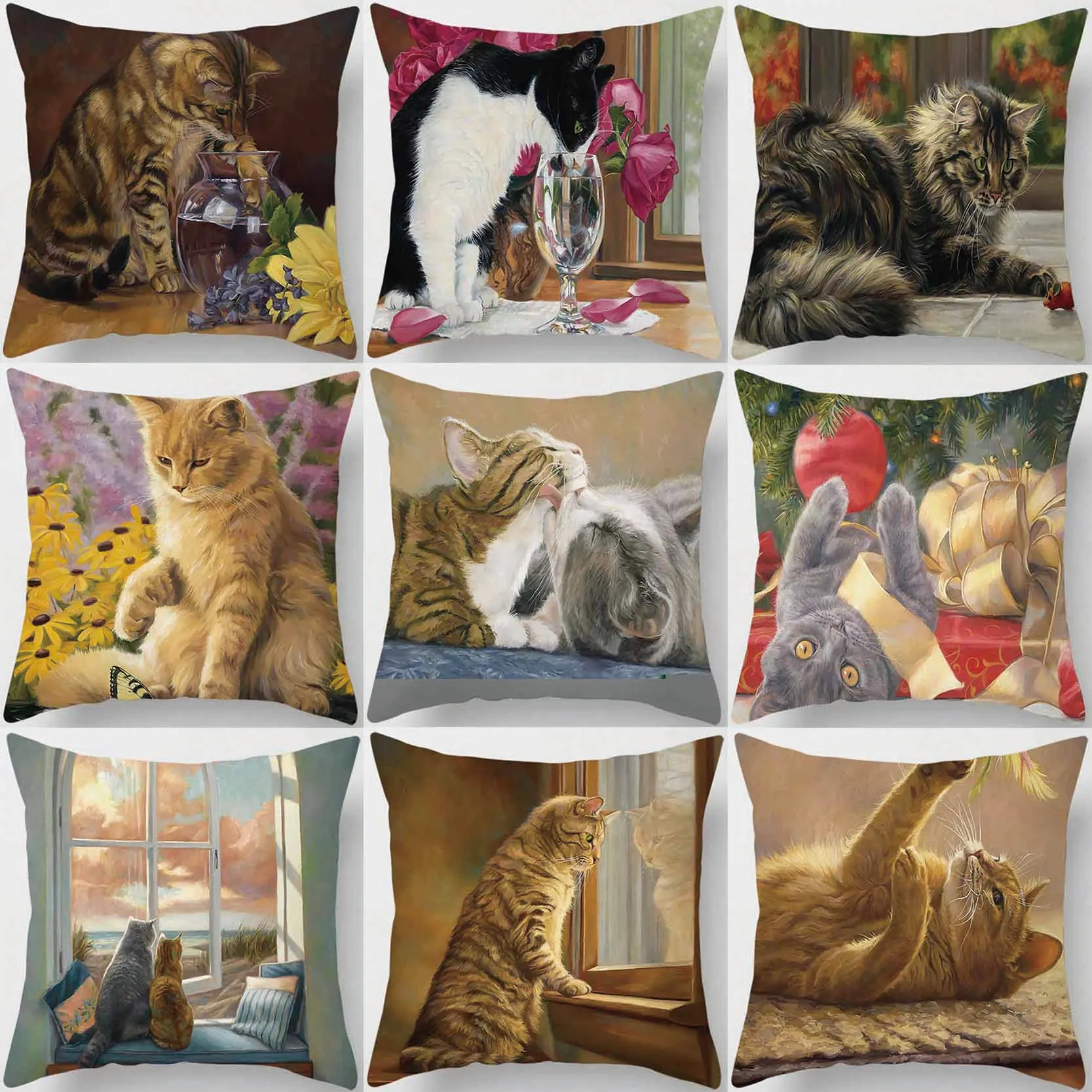 

Home Decor Cute Cat Print Square Polyester Pillowcase Car Sofa Cushion Cover For Bedroom Living Room funda de almohada