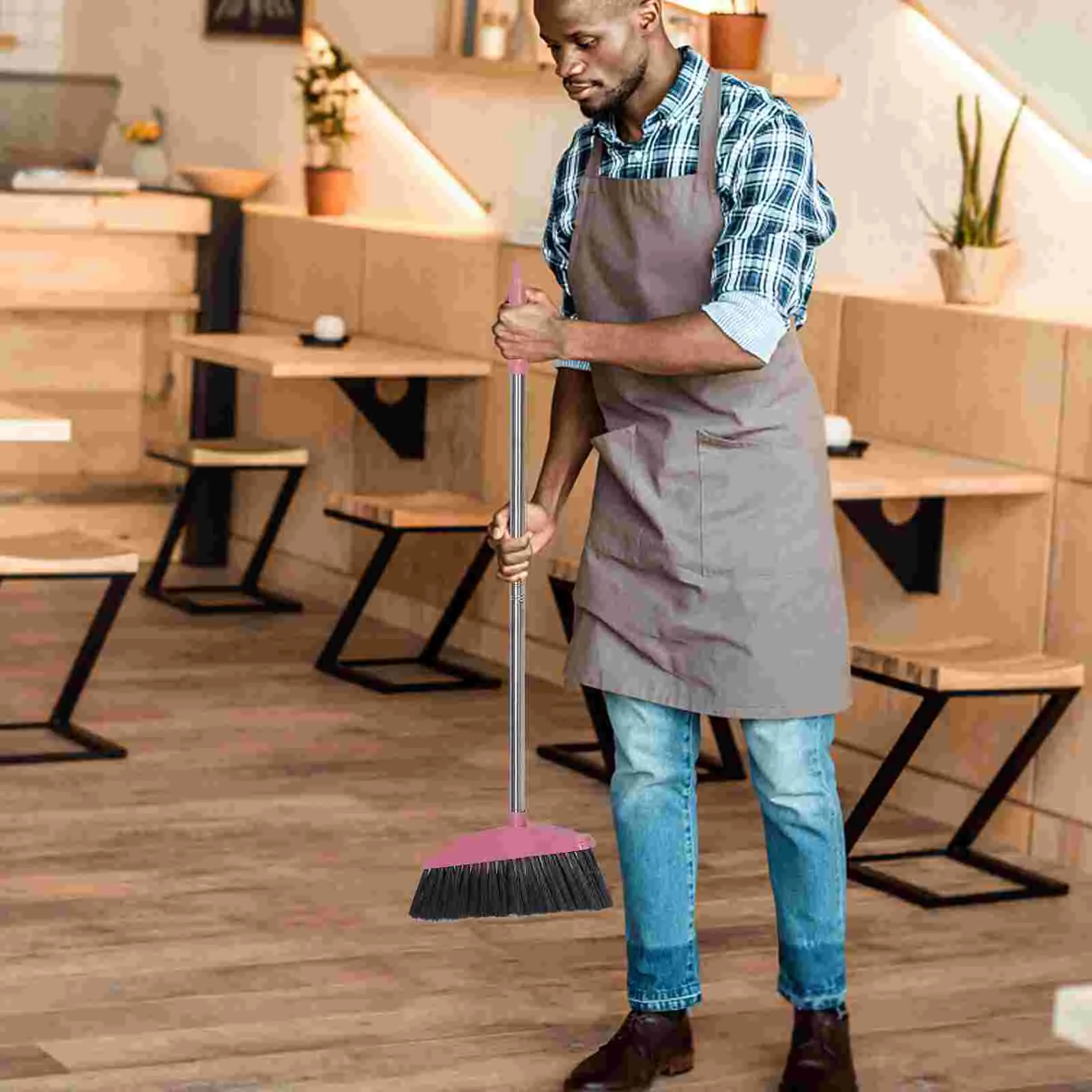 Метла из нержавеющей стали для уборки дома утолщенная гигиена (розовый одиночный