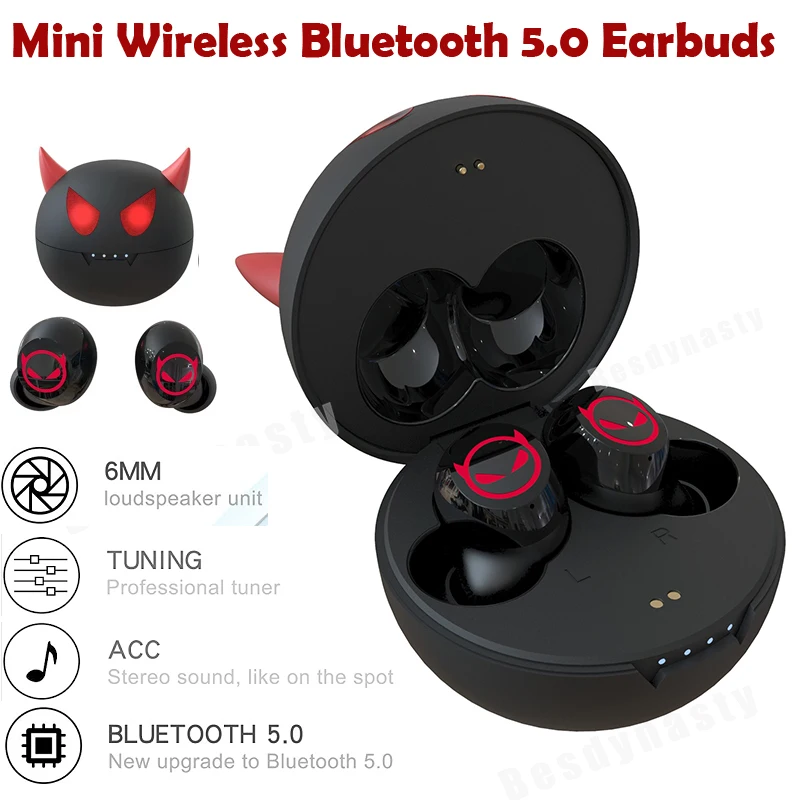 

Наушники-вкладыши Little Devil, TWS 6D стерео беспроводные наушники Bluetooth 5,0, стерео мини-наушники, классные игровые гарнитуры для киберспорта