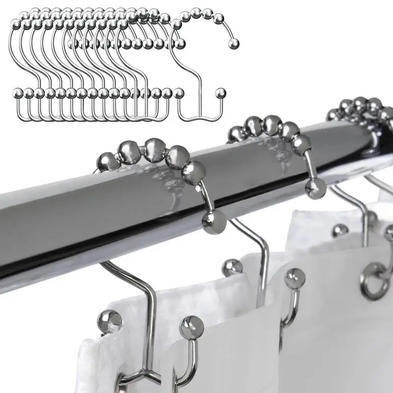 

Shower Rings Stainless Steel Shower Hooks For Shower Curtain 12 Pcs Silver Curtain Rings Double-sided Household Kitchen Bath