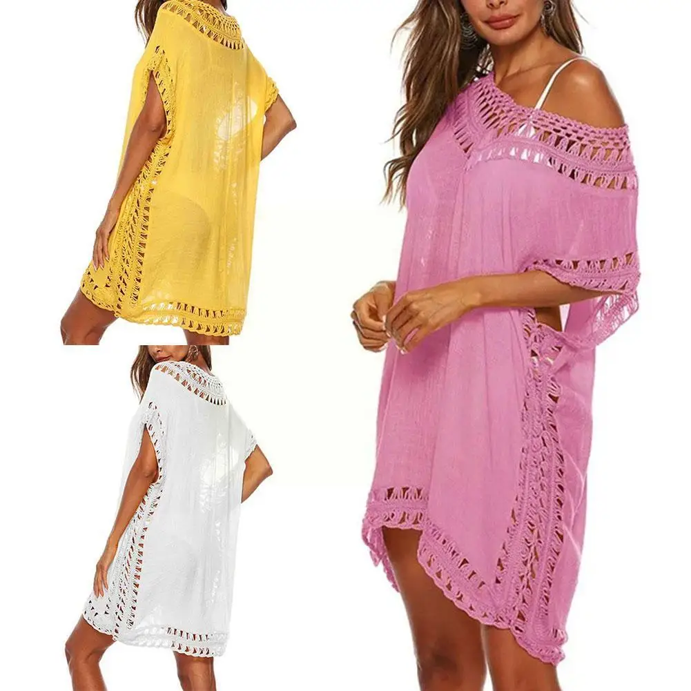 

2023 New Women's Cover-ups Summer Beach Bikini Hollow Casual Hook Party Tunics Loose Cover V-neck Dress Up Beach Club Hand I1N0