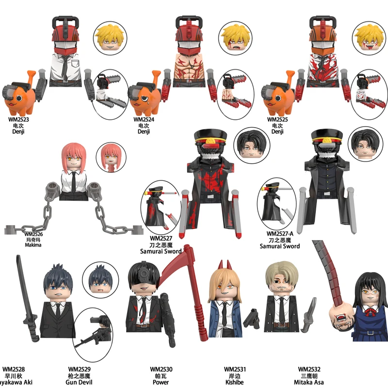 

Chainsaw Man Building Blocks Denji Samurai Sword Power Pochita Makima Toys Figure Construction Gifts For Boys