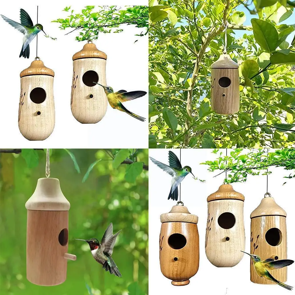 

Wooden Bird Feeders Hanging Hummingbird House Nest Durable Seed Feeders Outdoors Garden Bird Decoration Feeders Hummingbird C1m4