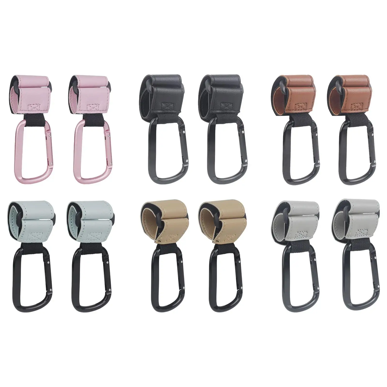 

2x Stroller Hooks Bag Carrier PU Leather Pram Straps Pram Hooks for Bicycles Shopping Cart Stroller Grocery Bags Shopping Bags