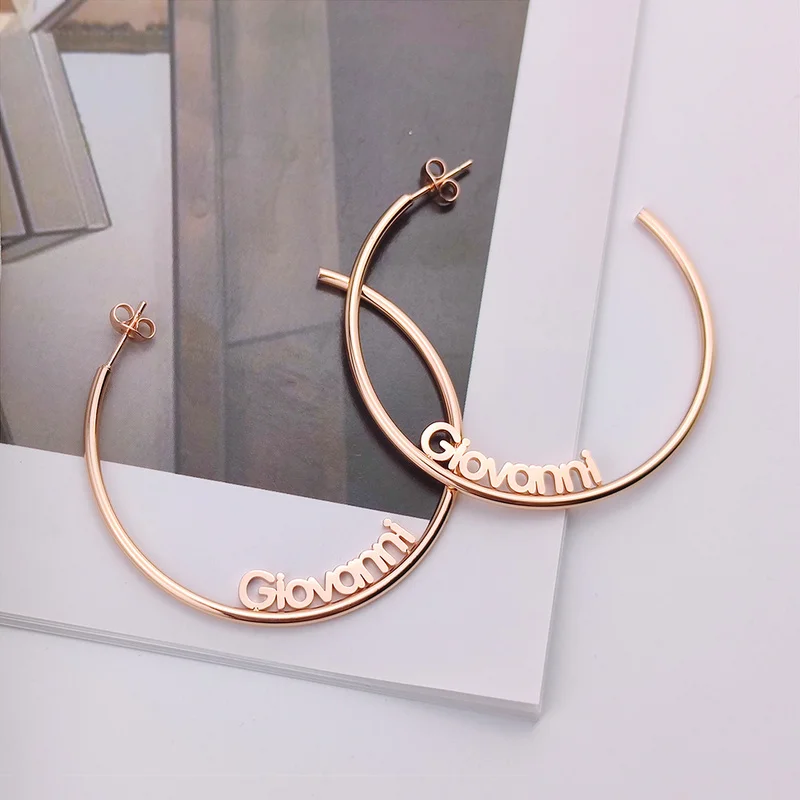 Custom Name Earrings for Women Personalized Letter C Shape Hoop Earrings Stainless Steel Jewelry Gift Gold Stud Pendientes Mujer