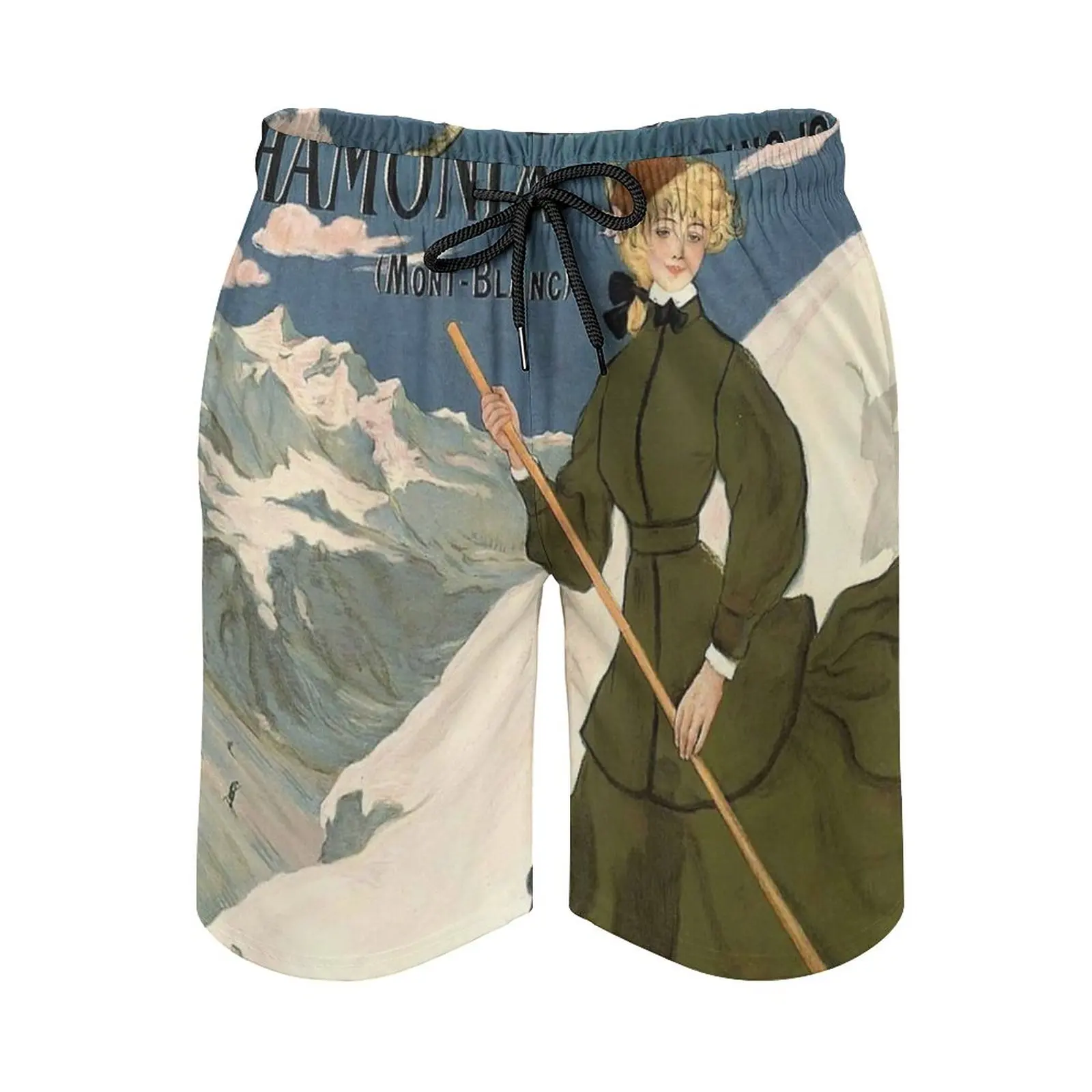 

Chamonix-- Vintage Travel Poster New Mens Swim Shorts Quick Dry Beach Board Swimwear Fashion Volley Shorts Travel Adventure