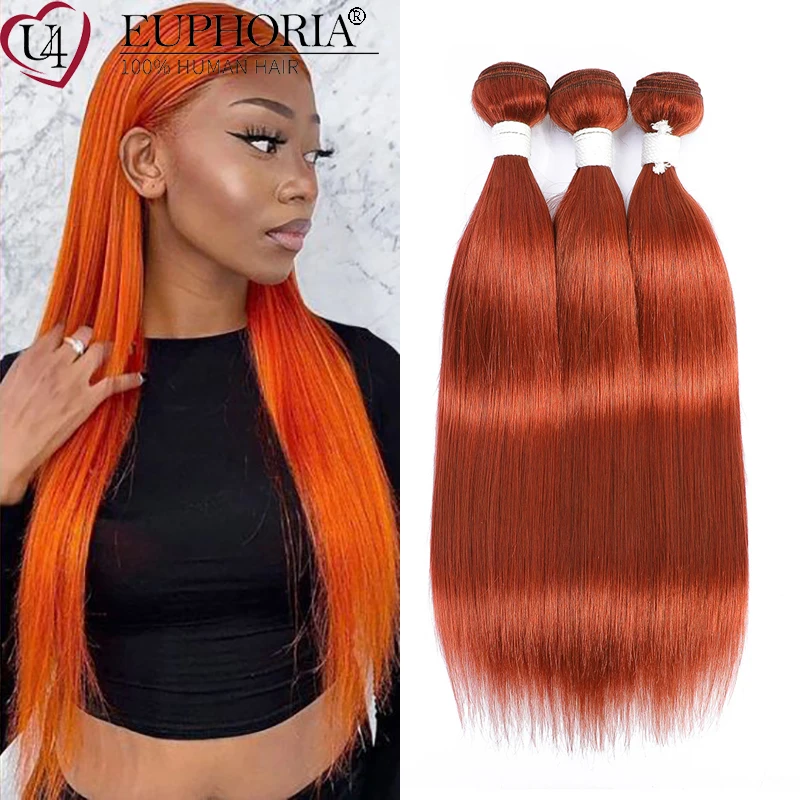 

#350 Brazilian Remy Human Hair Weaving Extensions Orange Colored Straight Hair 3 Bundles 3/4 Pcs Bundles Hair Wefts Euphoria