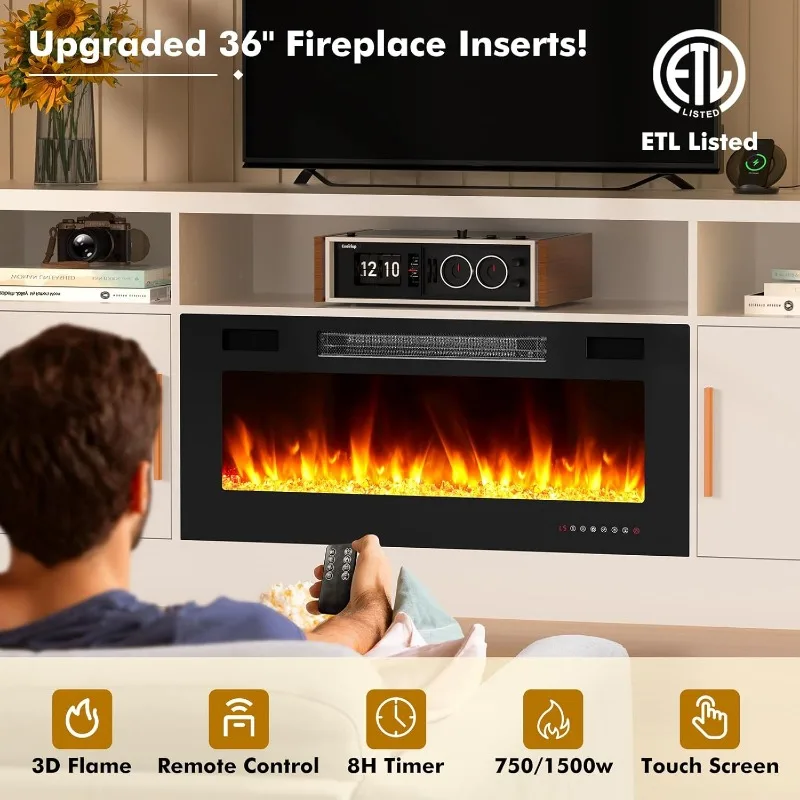 70-дюймовая подставка для телевизора со светодиодной подсветкой камина