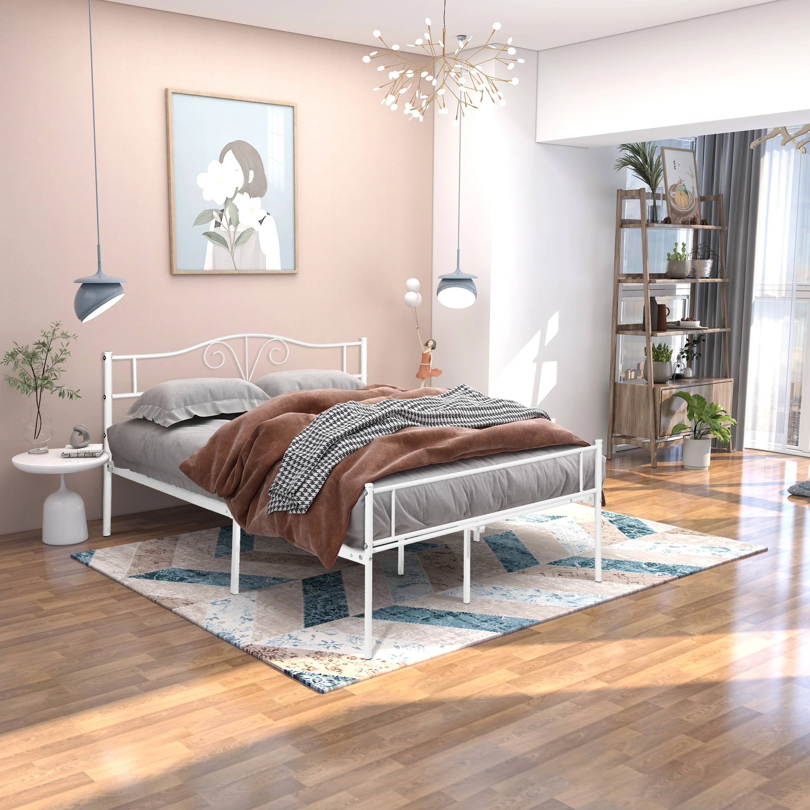 

Home Modern Minimalist Bedroom Furniture Beds Frames Full Size Double Metal Bed Frame In White Bedroom Dormitory Under The Bed