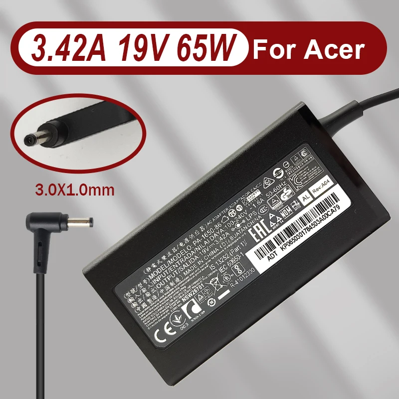 

19V 3.42A 65W 3.0x1.0mm PA-1650-86 AC Adapter For ACER Swift3 SF314 A11-065N1A ADP-65VH F Laptop Power Supply Charger