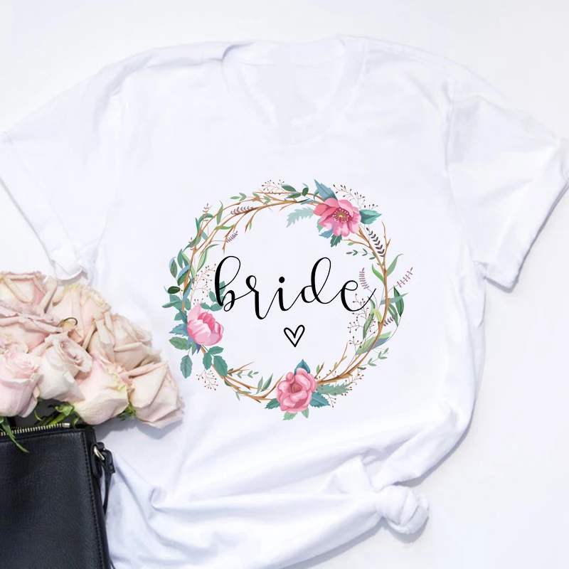 

Women Bride Letter Flower summer T Shirt Girl Graphic Printed Fashion Harajuku 2023 Clothes Causal Female Y2K Tops Tee