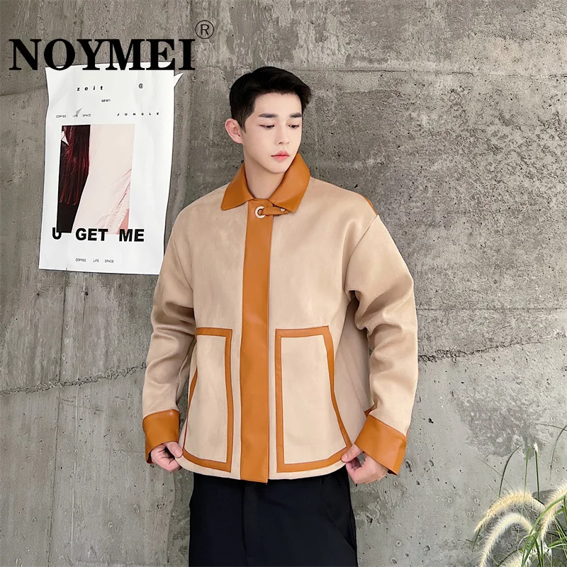

NOYMEI 2023 New Autumn Fashionable Korean Style Men's Jacket PU Leather Contrast Color Temperament All-match Male Coat WA2572