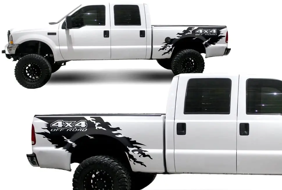 

Factory Crafts 4x4 Offroad Torn Side Graphics Kit 3M Vinyl Decal Wrap Compatible with Ford F-250 1999-2006 - Matte Black