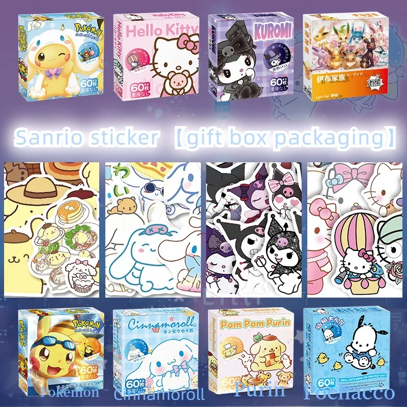 

60PCS Anime Sanrio Series Sticker Kawai Hello Kitty Kuromi Guka Cartoon Sticker Cinnamoroll Pochacco Sticker [Gift Box Package]