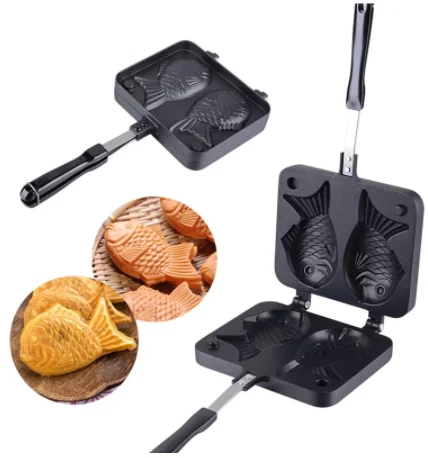 

2 Molds Taiyaki Fish Shaped Waffle Pan Maker Non-stick Buscuit Cake Bake Bakeware Home Kitchen DIY Dessert Cooking Pan Plate