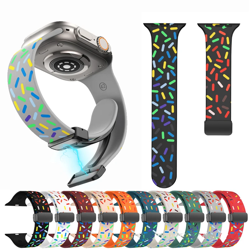 

Rainbow Silicone Strap For Apple watch band 45mm 44mm 40mm 41mm 42mm 38mm Bracelet correa iWatch Series 9 8 7 se 6 ultra 2 49mm