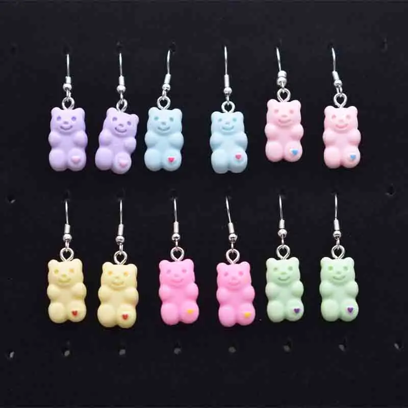

11*21mm Earring For Women Resin Handmade Cute Cartoon Heart Gummy Bears Charms Drop Earrings Funny Gift