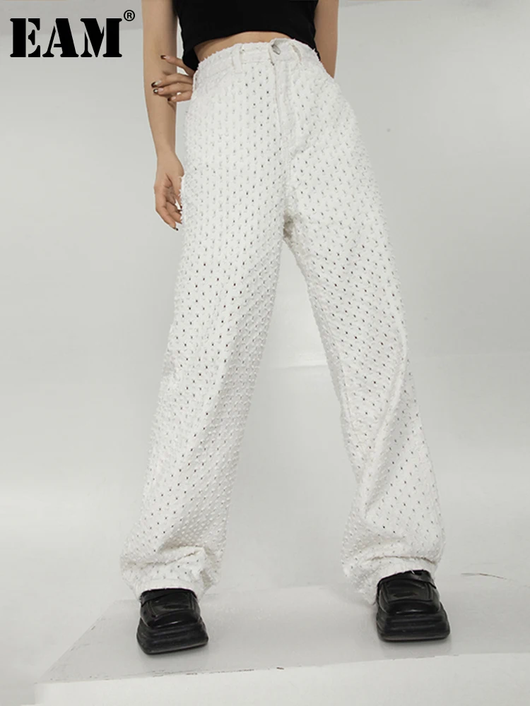 

[EAM] белые джинсовые длинные широкие брюки с высокой талией, новые свободные брюки, женские модные брюки, весна-осень 2022, 1DE8760