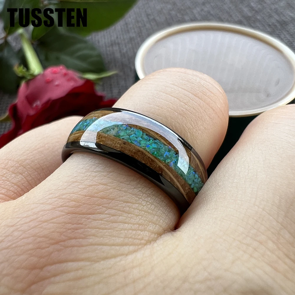 TUSSTEN 8 мм виски дерево синий зеленый опал инкрустация золото Вольфрам кольцо для