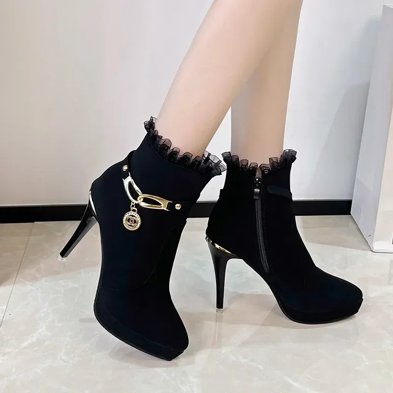 Модная женская обувь 2024 женские ботинки с боковой молнией зимние однотонные