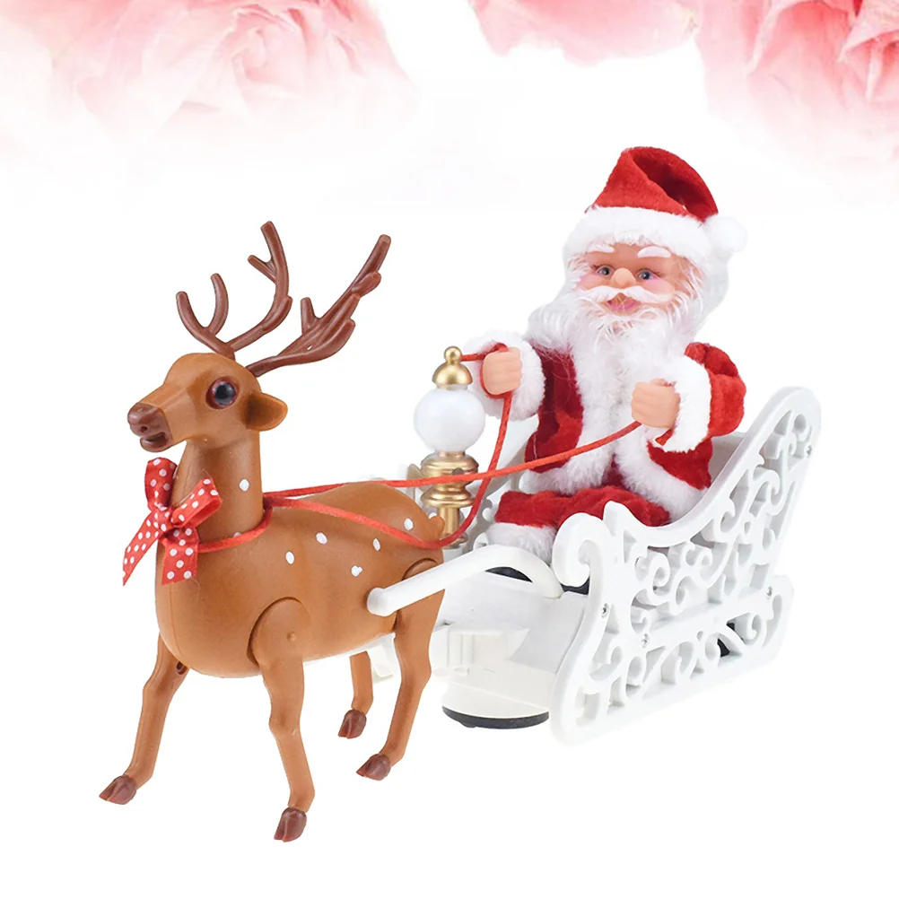 

1pc Christmas Electric Toy Santa and Elk Car Toy Musical Desktop Ornament for Party Home Shop without Toys