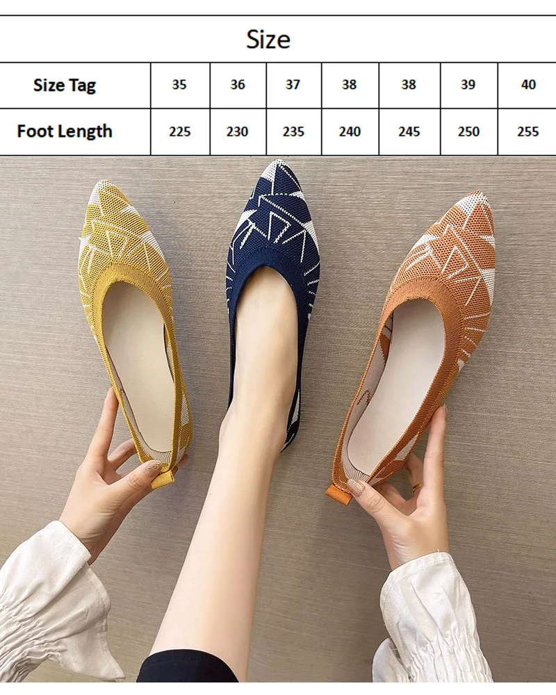 Women's Pointed Knitted Comfortable Non Slip Flats Shoes Geometric Soft