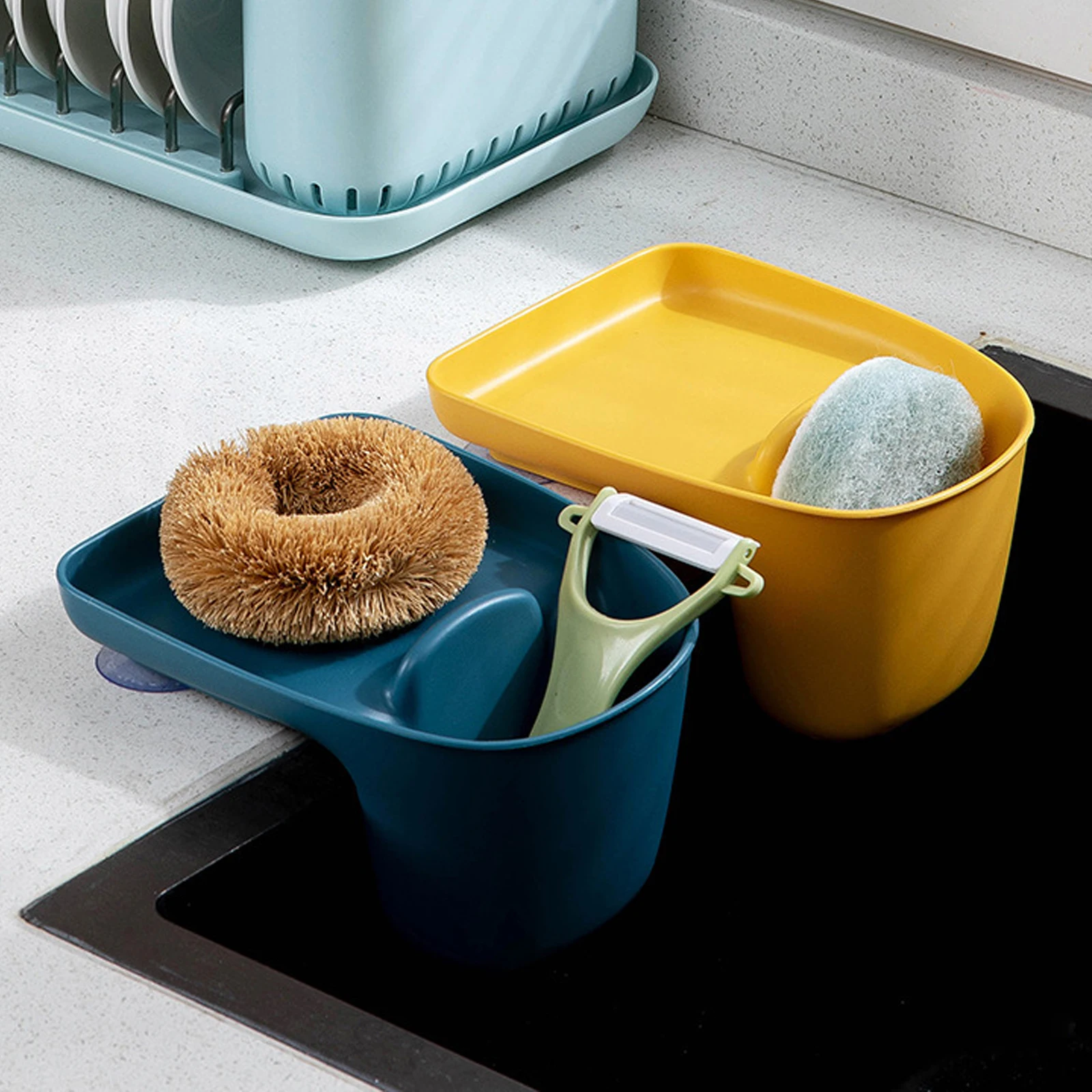 

1 Pcs Plastic Storage Hanging Basket Kitchen Sink Organizer Multifunctional Scrubbers Holder Sponges Soaps Sucker Drain Rack