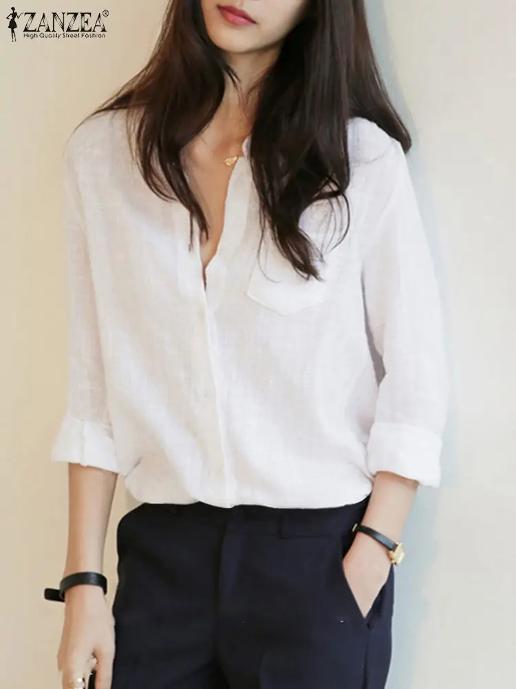 

ZANZEA Women Shirt Autumn Long Sleeve Elegant Solid Work Blouse Casual Buttons Down Blusas Fashion Loose OL Tunic Tops Chemise