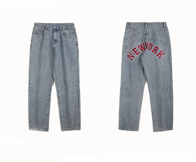 Four Seasons European and American Retro High Street Jeans Men Loose Straight Trousers Fashion Streetwear Ins Hot Selling Denim