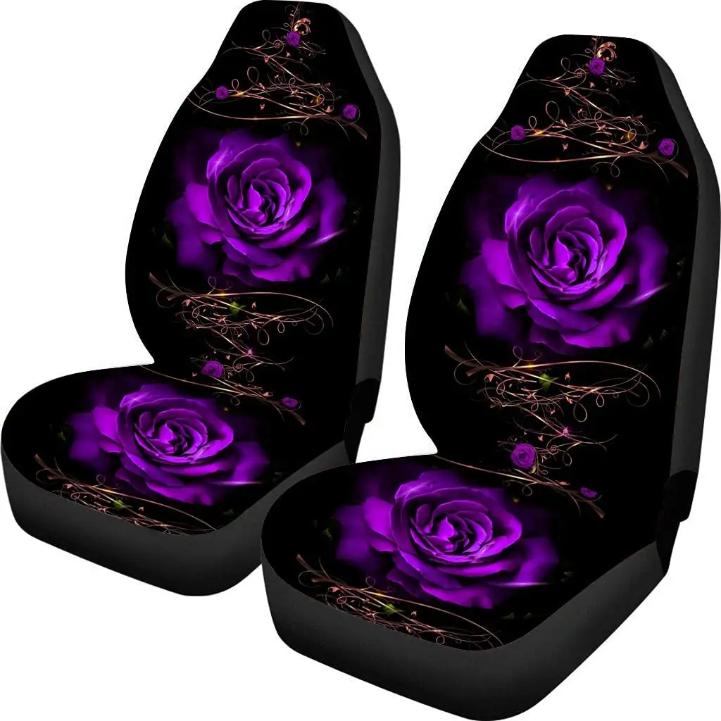 

Vintage Purple Rose Flower Pattern Car Front Seat Cover Front Seat Only, Easy Install Non-Slip Cars Interior for Women
