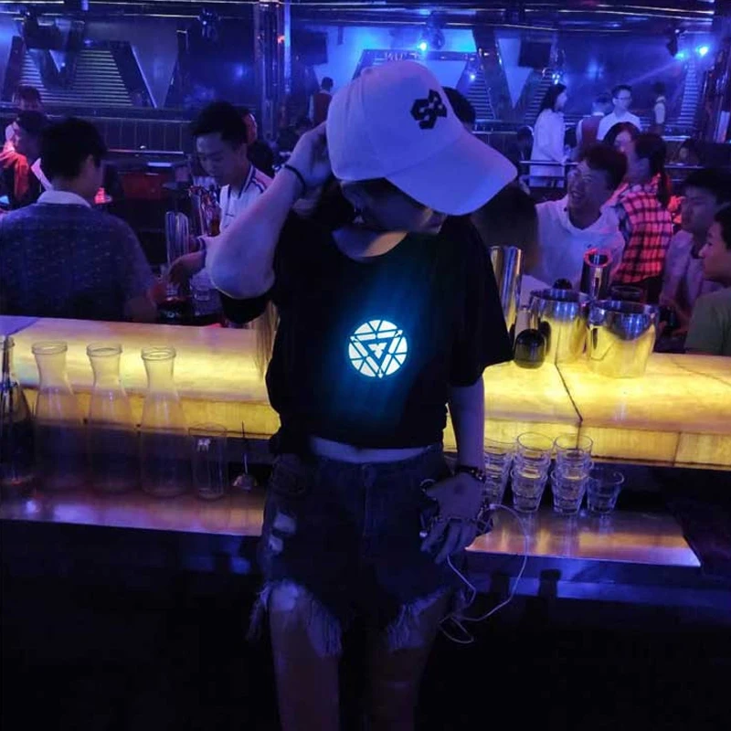Anime Reactor LED EL Light Up Sound Activated Short-Sleeved Music T-Shirt for Party Family Fitted Parent Child Outfit