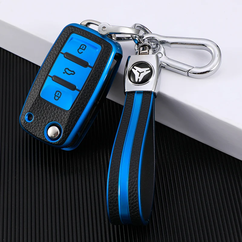 

Leather Car Key Case Keys Full Cover Protection Shell Bag for VW Volkswagen Polo Tiguan Passat Golf Jetta Lavida Skoda Octavia