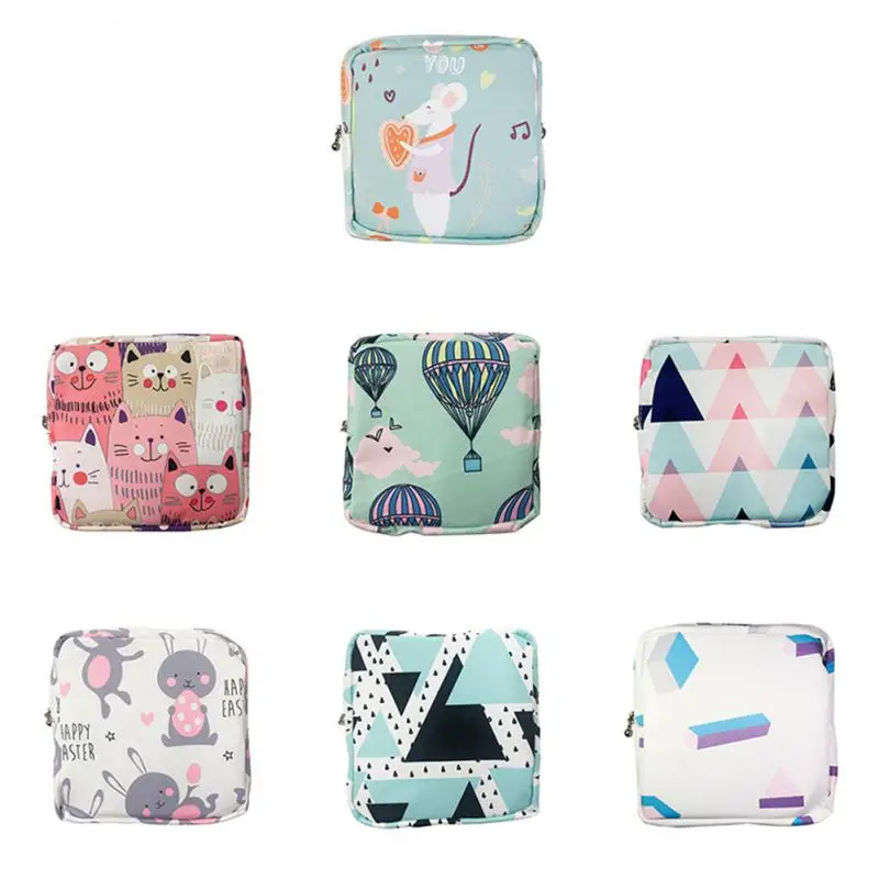 

Portable Travel Outdoor Cosmetic Bag Sanitary Pad Pouch Zipper Bag Tampon Holder Handbags Tampon Storage Cartoon Pattern Cute