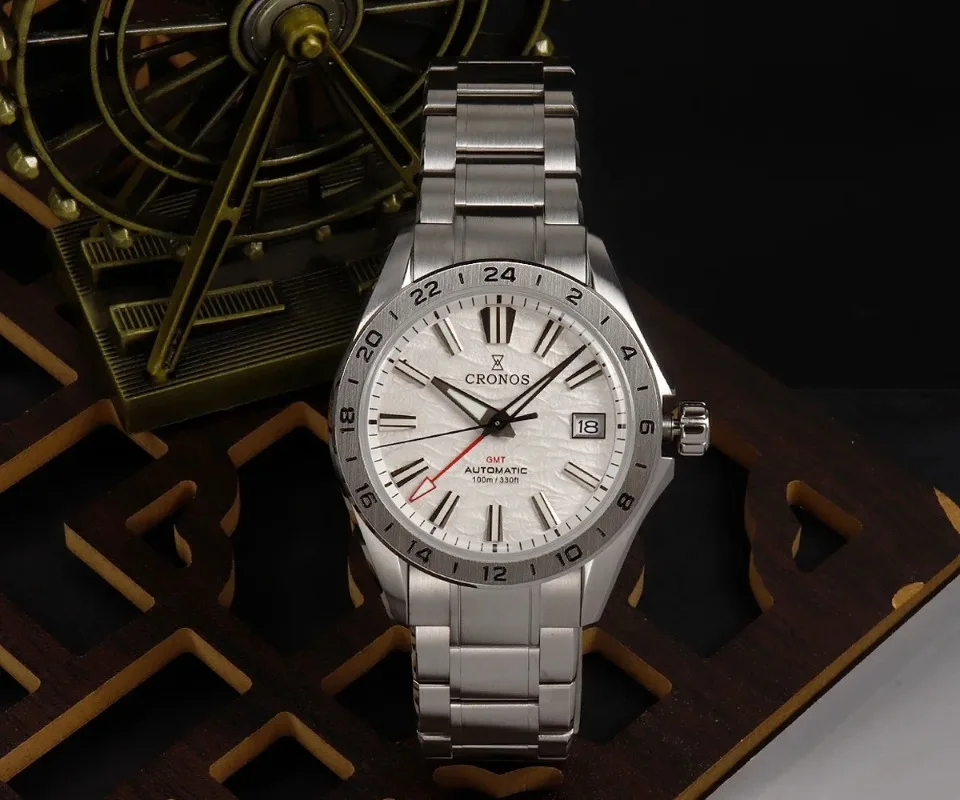 Cronos L6029M GS 39mm Desert Texture NH34 Movement Bubble Sapphire Glass Brushed Bracelet 10ATM GMT Automatic Mechanical Watches