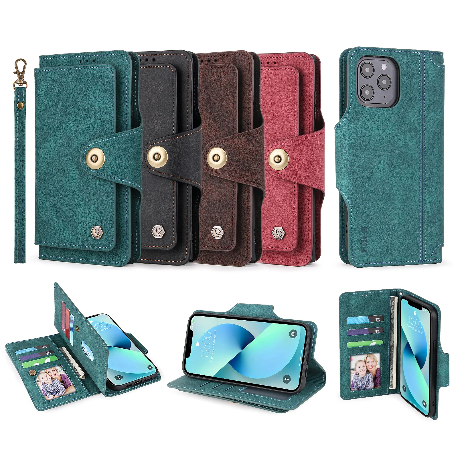 

XNXPC New Retro Classic Strong Magnetic Lleather Case For iPhone 13 13Pro 13ProMax Protective Phone Cover
