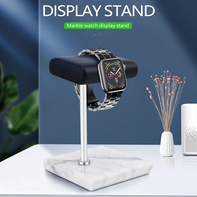White Marble Watch Bracelet Display Stand Black PU Leather Jewelry Stand Watch Stand Silver Color Rod Placement Stand