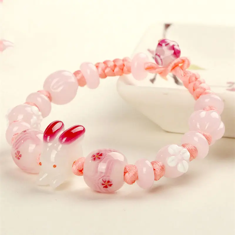 

Disney Pink lovely hand string Japanese glazed Bracelet female Guardian peach blossom crystal rabbit to send her girlfriend