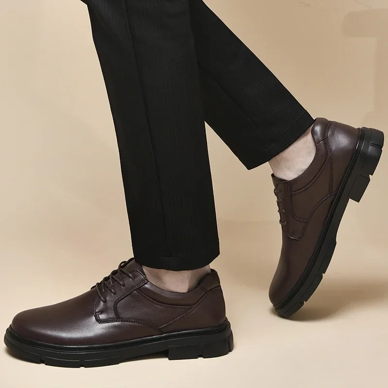 

Мужские туфли с перекрестной шнуровкой, однотонные, круглые