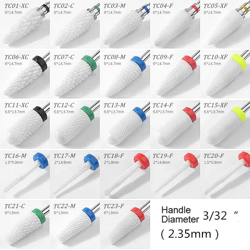 Керамические сверла для ногтей 10 типов, для электрической дрели, принадлежности для маникюра, фрезы, подходят для всех фрез для ногтей