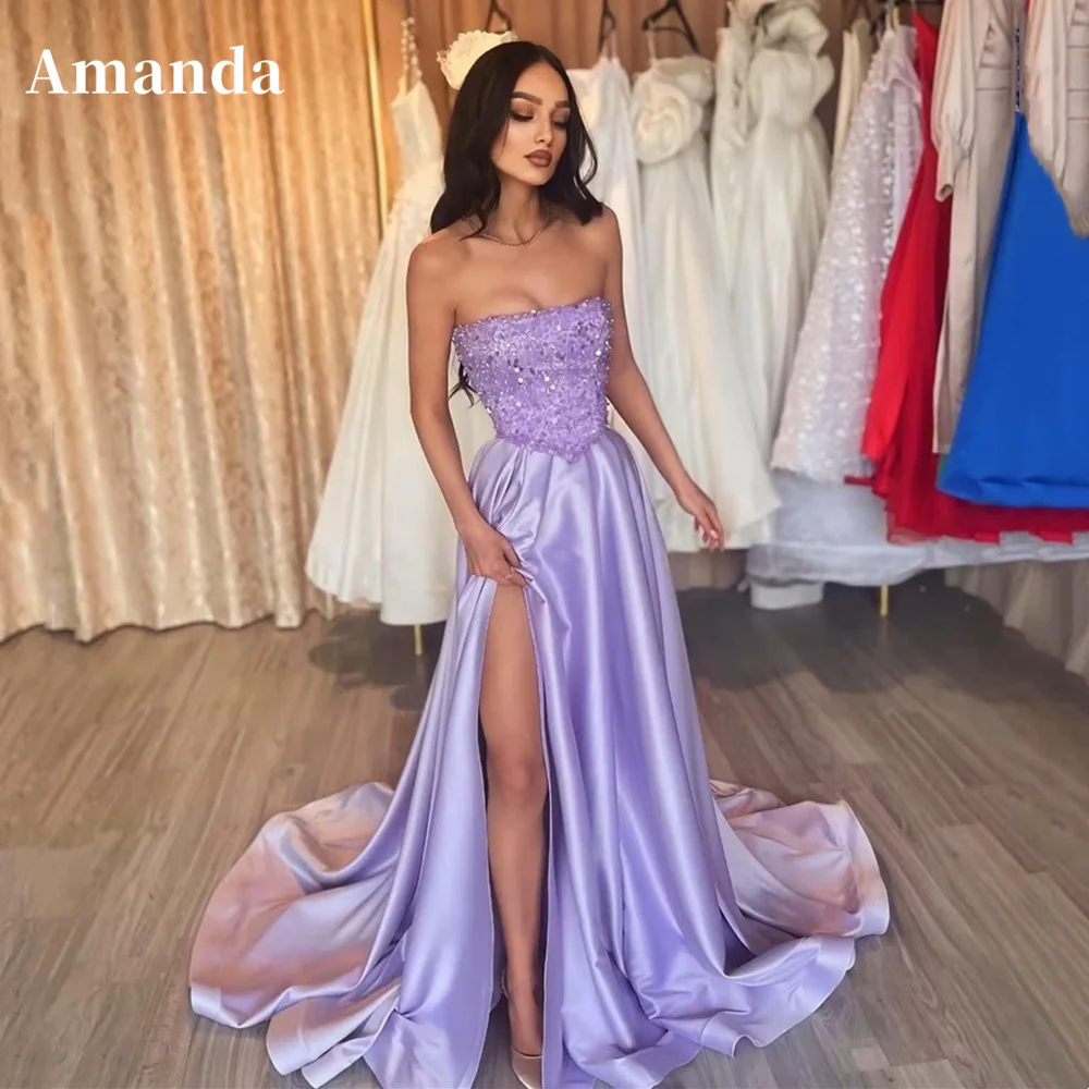 

Блестящее Вечернее Платье Amanda без бретелек, модель 2023 года, блестящее платье с блестками на груди, блестящее сексуальное платье с боковыми элементами