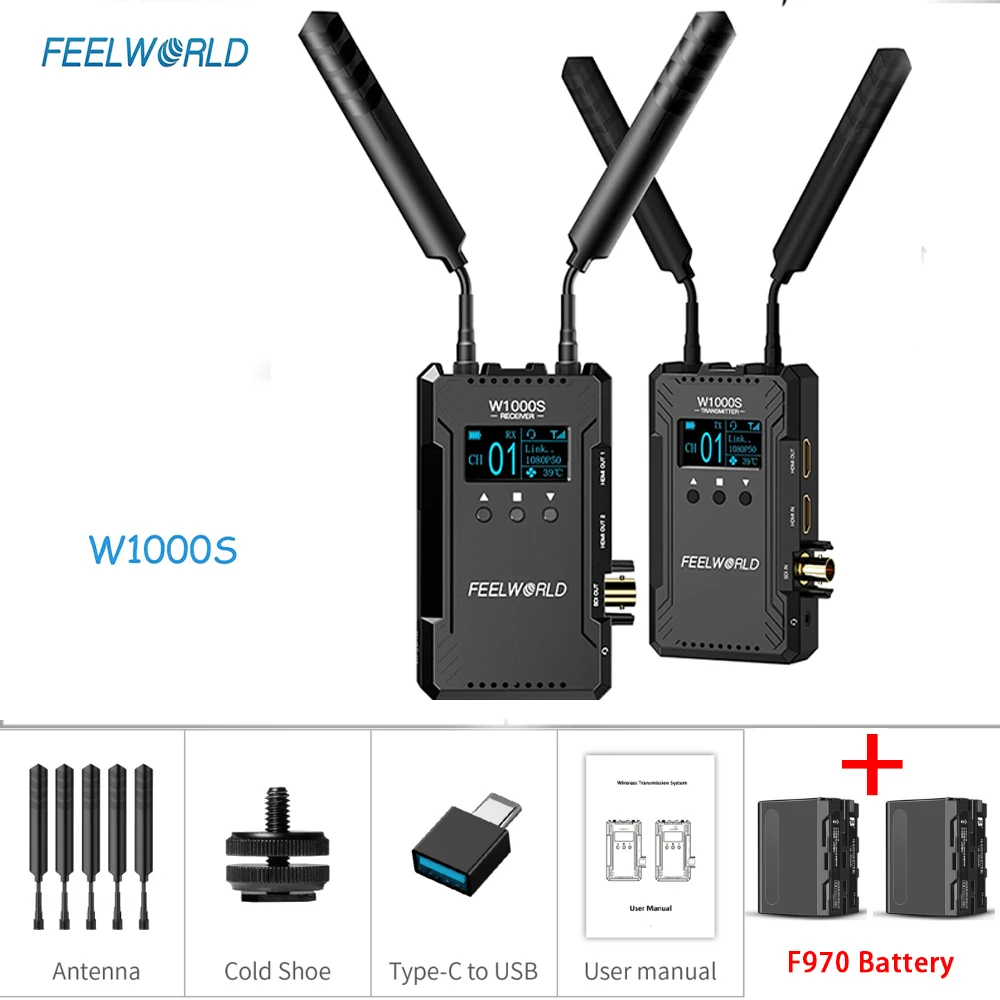 

FEELWORLD W1000S Wireless Video Transmission System 1080P HD 1000FT Dual HDMI + SDI Input And Output WIth Full Duplex Intercom