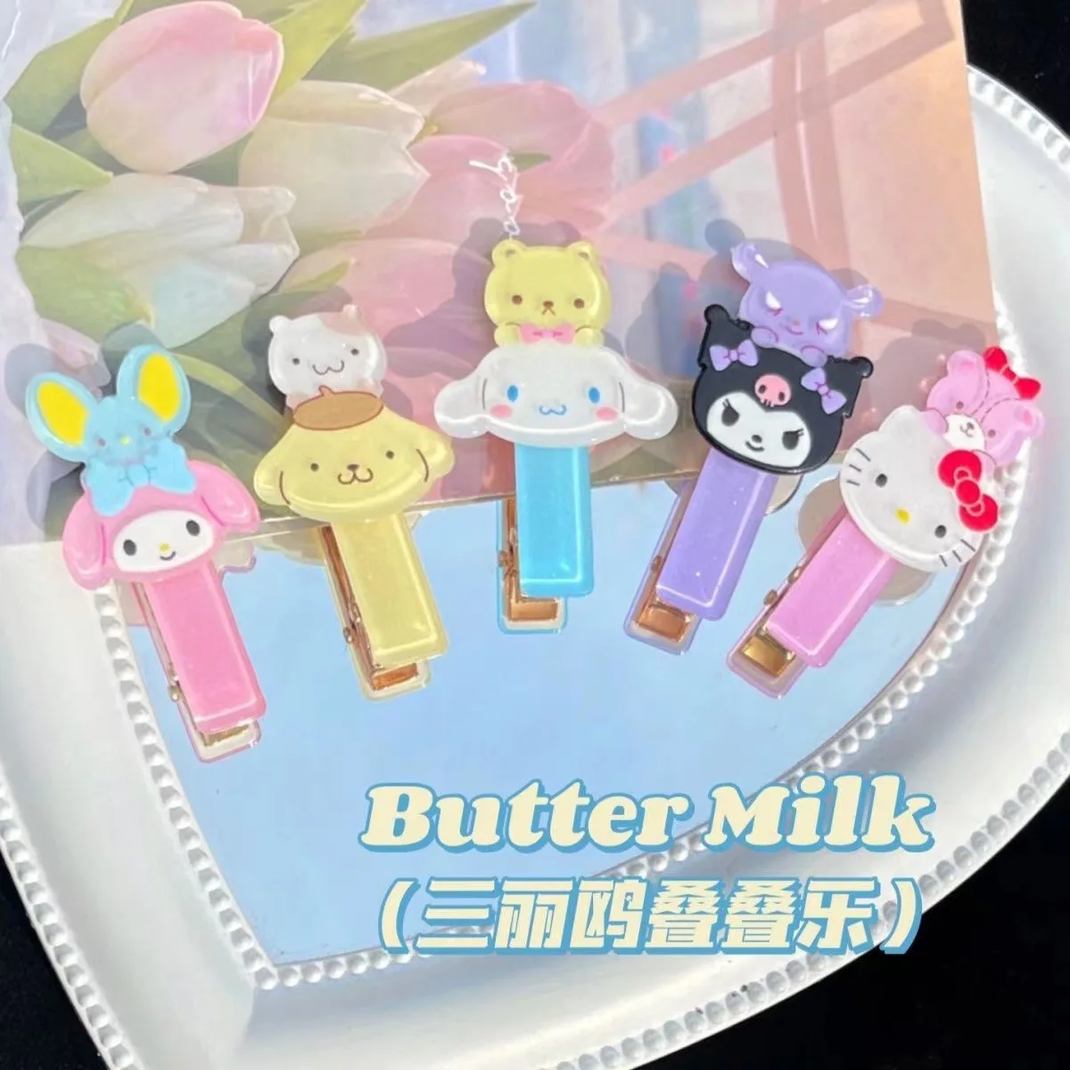 

Macaron Sanrio Melody Kuromi мультяшная Лазерная заколка для волос Hello Kitty Cinnamoroll пончо челка заколка для волос