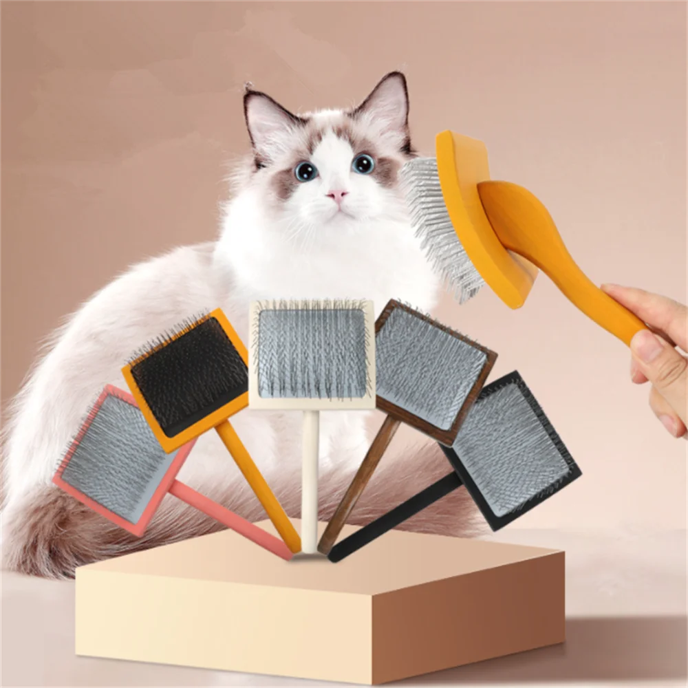 

Grooming Accessories Wood Brush Long Cleaning Stainless Dog Hair Handle Cat Hair Beauty Shedding Combs Steel Needle Remover Pet