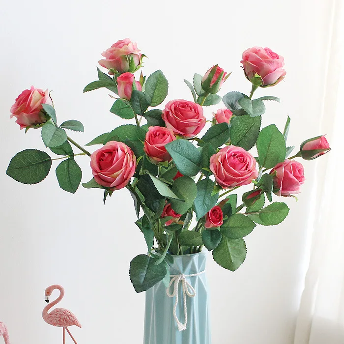 

Искусственный цветок, 6 головок, увлажняющая на ощупь Роза, искусственное украшение для свадьбы, вечеринки, сада, офиса, дома