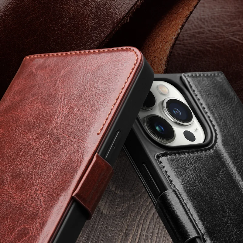 Фото Роскошный ультратонкий чехол Qialino ручной работы для Iphone 16, 17, 15, 14 Plus, 13 Pro Max, натуральная кожа, сумка-бумажник с отделением для карт, откидная крышка №3