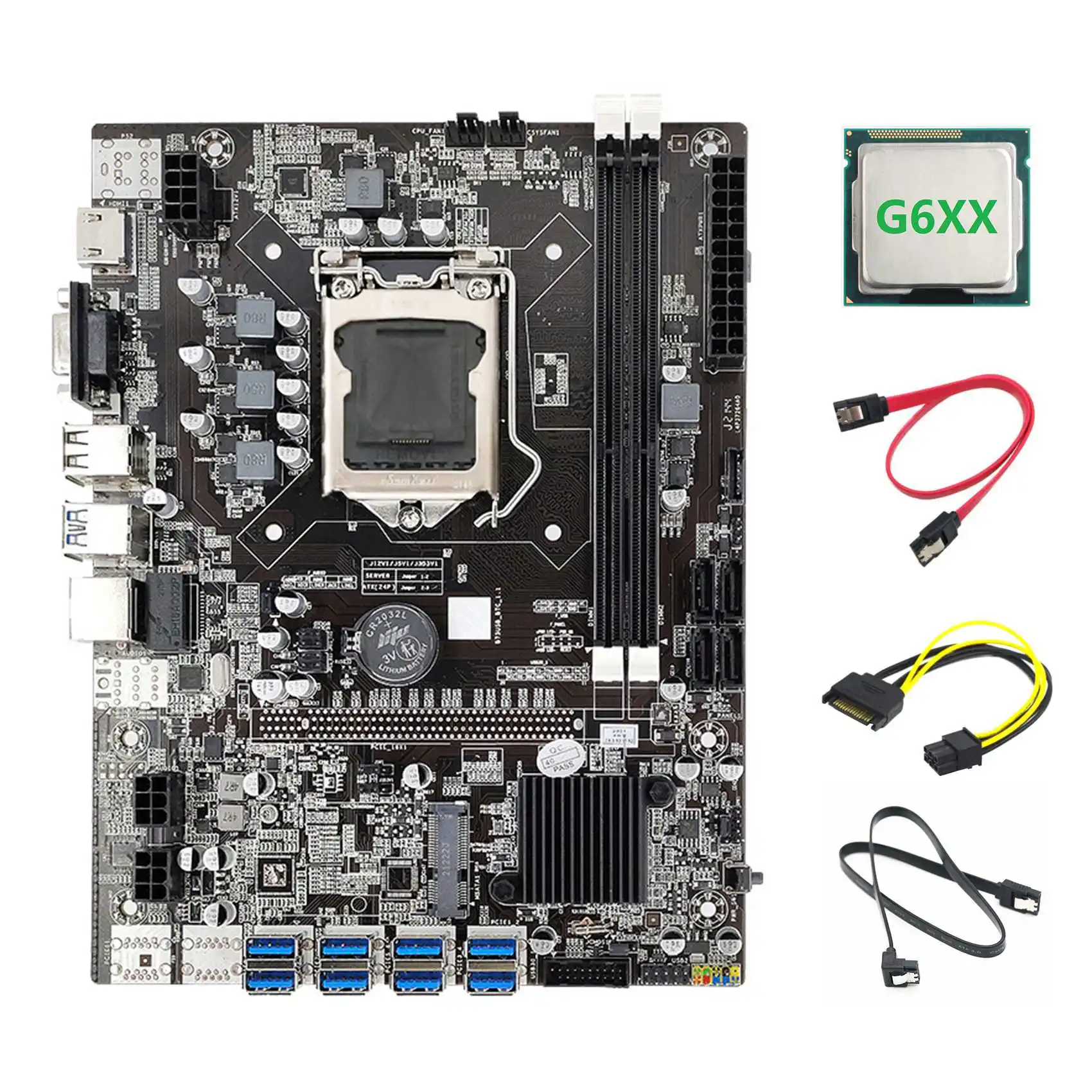 

Материнская плата B75 ETH для майнинга 8xusb + G6XX CPU + 2xsata кабель + SATA 15Pin до 6Pin кабель LGA1155 B75 USB материнская плата для майнинга