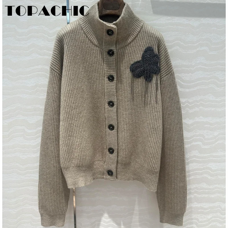 7 25 TOPACHIC-Женский кашемировый вязаный кардиган с кисточками и цветочным декором